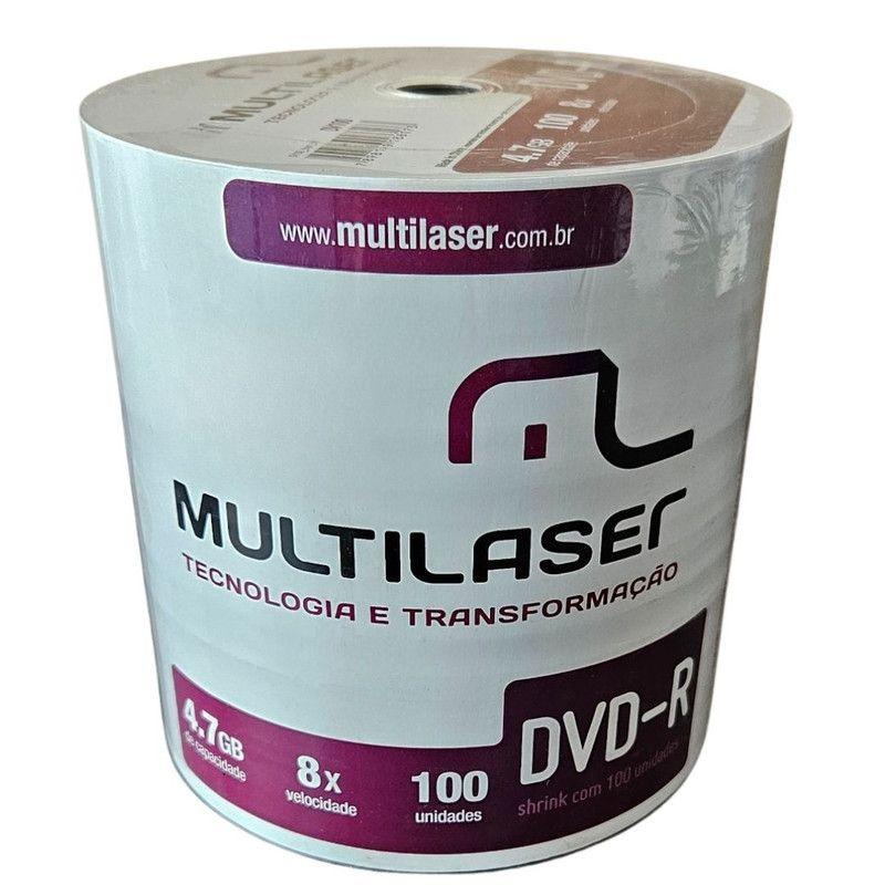 Mídia Gravável DVD-R 8x 4.7GB Multilaser 100 Und. Virgem - DVD